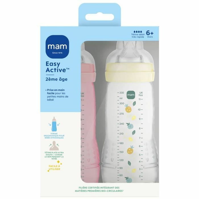 Mam Lot de 2 Biberons Easy Active 330 ml - Berry + Pearl