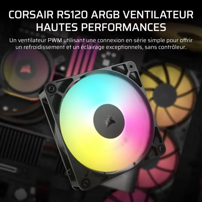 Corsair RS120 Ventilateur PC 120mm ARGB avec Éclairage Personnalisable pour Refroidissement et Flux d'Air Optimal