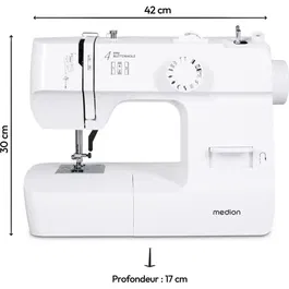 Medion SM 70 Machine à coudre 71W avec 12 points de couture, vitesse 700 tr/min et éclairage LED, couleur blanc