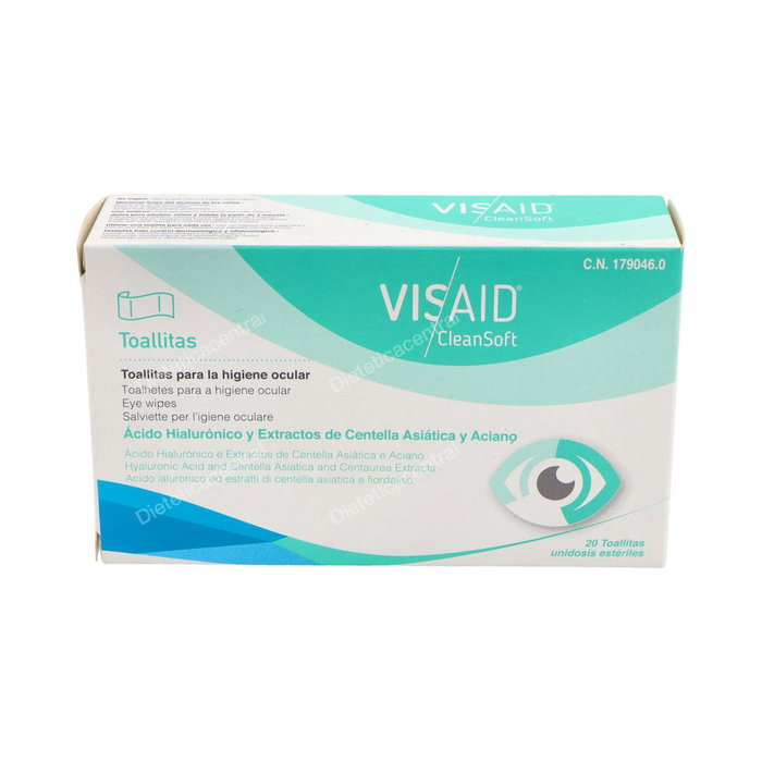 VISAID Cleansoft 20 lingettes hygiène oculaire acide hyaluronique bleuet centella asiatica VISAID Cleansoft 20 lingettes hygiène oculaire acide hyaluronique bleuet centella asiatica