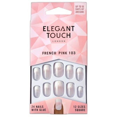 Elegant Touch FRENCH ongles rose carré #103-M avec colle