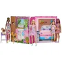 Barbie Maison de vacances HRJ77 - Coffret pliable avec poupée Barbie, 4 zones (cuisine, salle de bains, chambre, cinéma) et 11 accessoires - Jouet pour enfants dès 3 ans