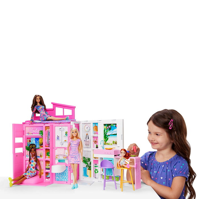 Barbie - Maison de poupée avec appartement 65ème anniversaire - 360°, 2 étages, 4 zones de jeu, inclut poupée et chiot - HRJ77 Barbie - Maison de poupée avec appartement 65ème anniversaire - 360°, 2 étages, 4 zones de jeu, inclut poupée et chiot - HRJ77