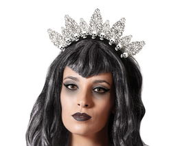 Ceinture fantaisie Halloween design calaveras et toiles d'araignée noir et argenté - Accessoire de costume macabre