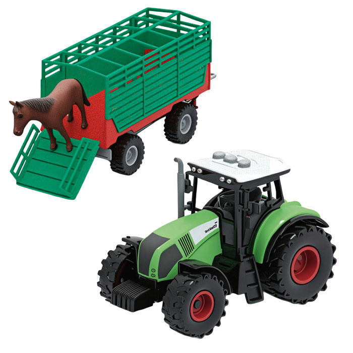 TACHAN - Set de Ferme 19 Pièces avec Tractor, Animaux et Figures T01043 - Jouet à Friction avec Lumières et Sons - à Partir de 3 ans