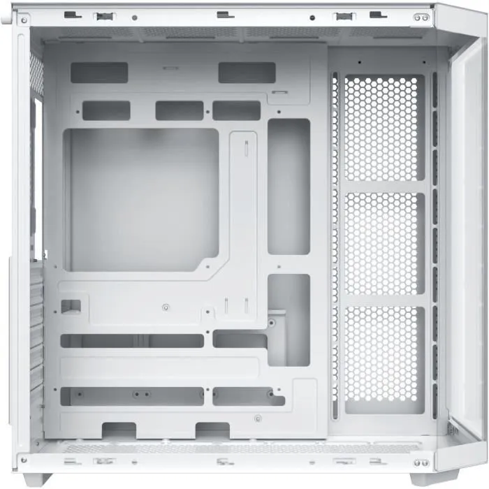 Xigmatek CUBI II Arctic Boîtier Cube PC sans alimentation - Format E-ATX, Blanc - Avec 7 ventilateurs 120mm A-RGB, ports USB 3.0 Type-C, 3 panneaux en verre trempé