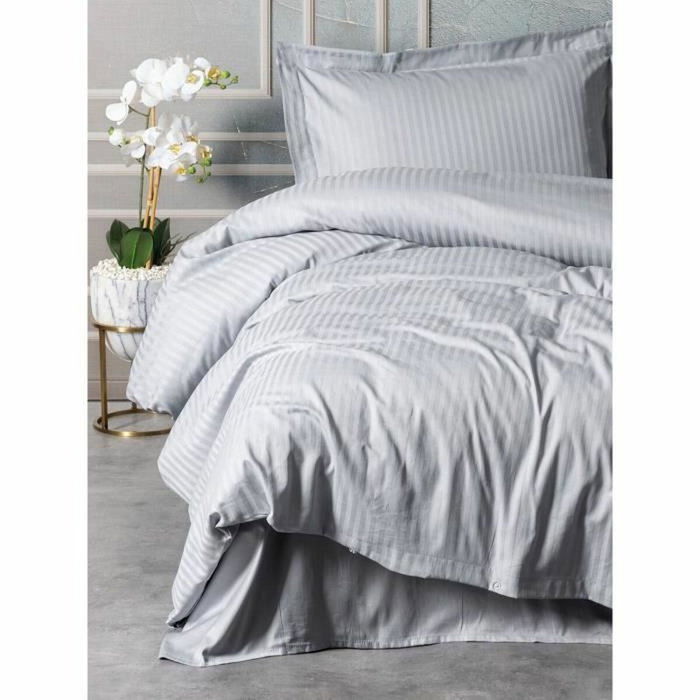 BigBuy Home Parure de couette en coton satin gris 220x240 cm BigBuy Home Parure de couette en coton satin gris 220x240 cm
