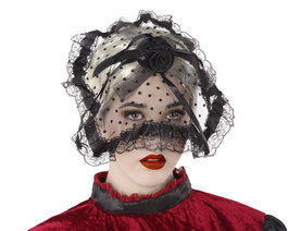 Atosa Diadema Halloween Tocado Rejilla Vampiresa Femme Adulte avec Rose Noire