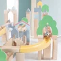 Roba - Circuit à Billes en Bois avec 60 Briques de Construction, 20 Billes en Verre - Jouet Éducatif pour Enfants dès 3 Ans - Naturel, Ciel, Jaune, Corail