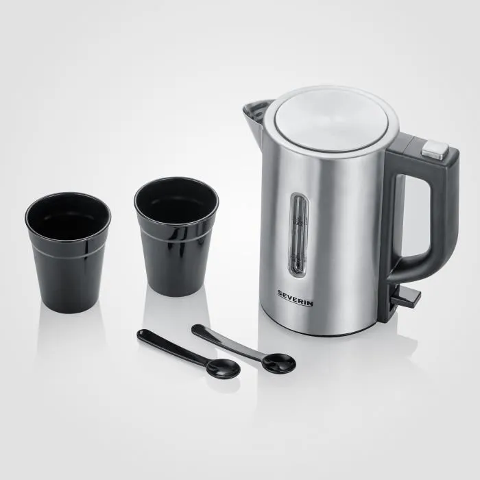 Severin WK3647 Bouilloire de Voyage Électrique 0,5 L 1100 W Inox et Noir - 115/230 V Commutable
