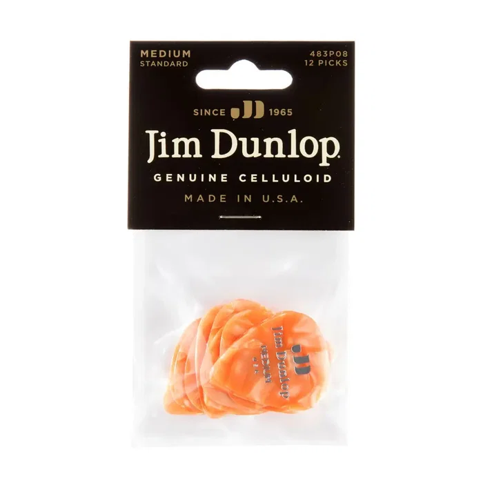 DUNLOP Pack de 12 médiators en celluloïd authentique orange nacré - Medium