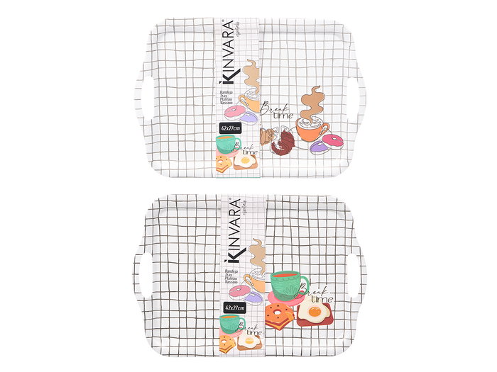 Kinvara Bandeja en Mélamine 42x27 cm Assortie Break, Blanc Beige Gris Rouge Vert Bleu Rose (Set de 18)