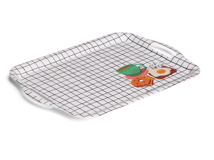 Kinvara Bandeja en Mélamine 42x27 cm Assortie Break, Blanc Beige Gris Rouge Vert Bleu Rose (Set de 18)