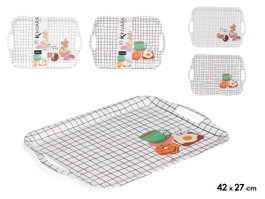 Kinvara Bandeja en Mélamine 42x27 cm Assortie Break, Blanc Beige Gris Rouge Vert Bleu Rose (Set de 18)