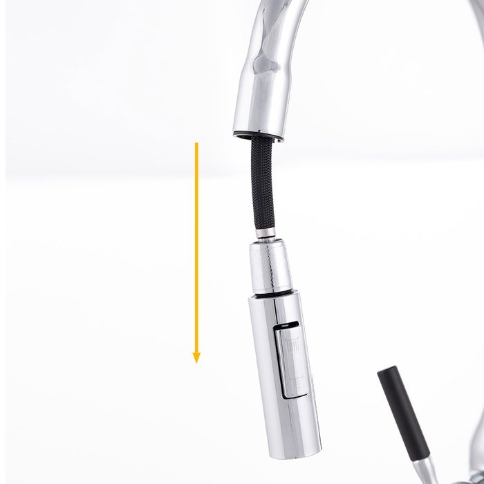 Robinet de cuisine monocommande avec bec col de cygne amovible, chromé