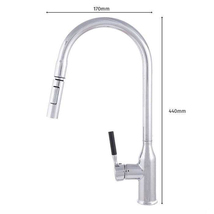 Robinet de cuisine monocommande avec bec col de cygne amovible, chromé