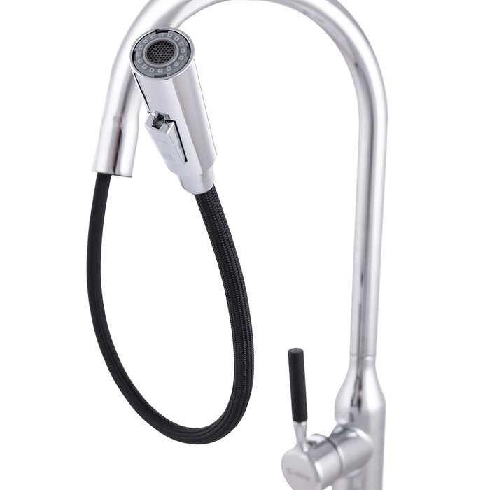 Robinet de cuisine monocommande avec bec col de cygne amovible, chromé