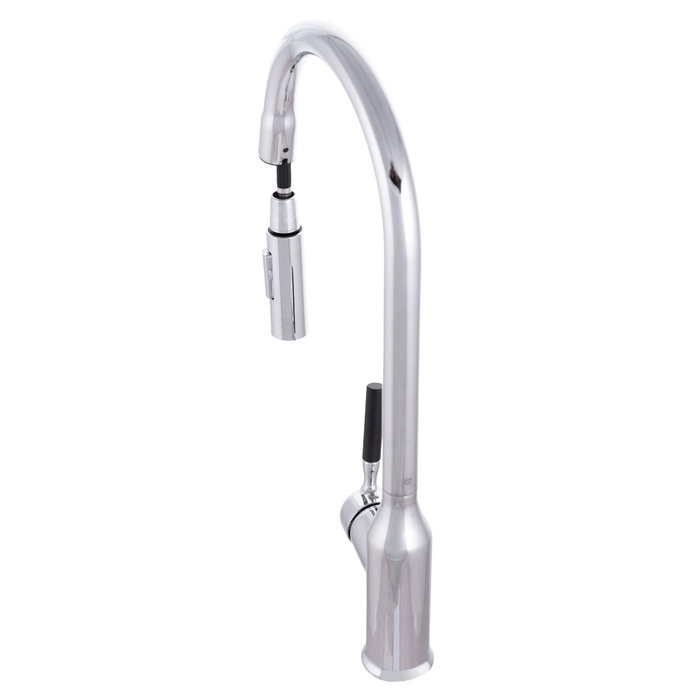 Robinet de cuisine monocommande avec bec col de cygne amovible, chromé