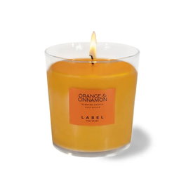 Label Bougie Parfumée Orange et Cannelle en Cire Végétale 220 g, Vase Transparent Teinté à la Main, Aromathérapie Citrus Florale avec Notes Épicées pour Décoration d'Intérieur