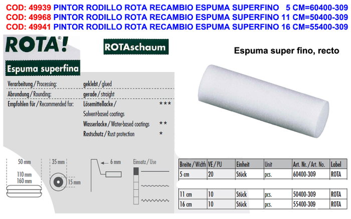 Recharge mini-rouleau en mousse extra-fine 16 cm pour émaillage - Pack de 10 Recharge mini-rouleau en mousse extra-fine 16 cm pour émaillage - Pack de 10