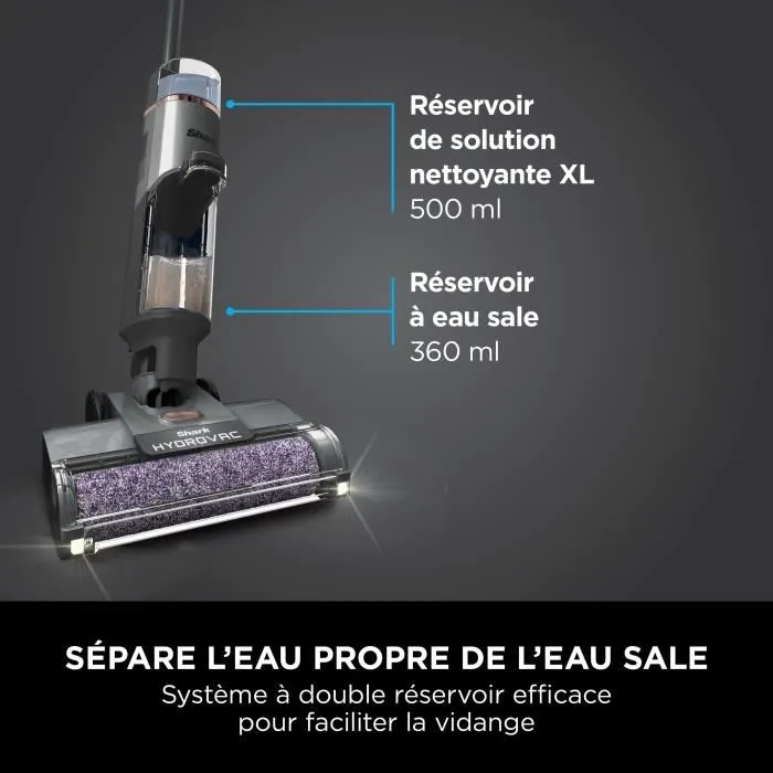 Shark HydroVac WD210EU - Aspirateur Laveur sans fil 3-en-1 pour sols durs avec brosse rotative antimicrobienne - Nettoyage puissant sec et humide