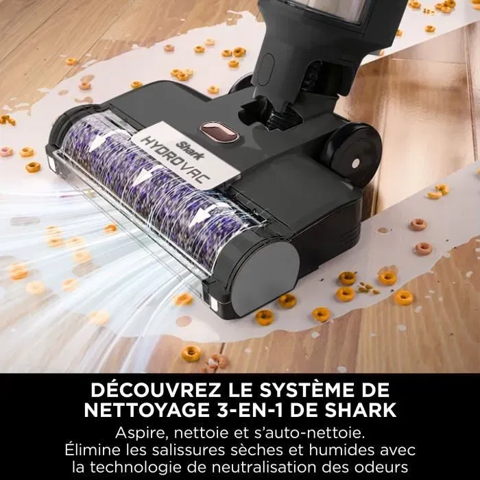 Shark HydroVac WD210EU - Aspirateur Laveur sans fil 3-en-1 pour sols durs avec brosse rotative antimicrobienne - Nettoyage puissant sec et humide
