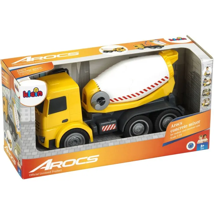 KLEIN - 3804 - Camion toupie à béton Mercedes-Benz Arocs 1:24 - Avec malaxeur rotatif et basculant, roues souples - Jouet pour enfants dès 3 ans