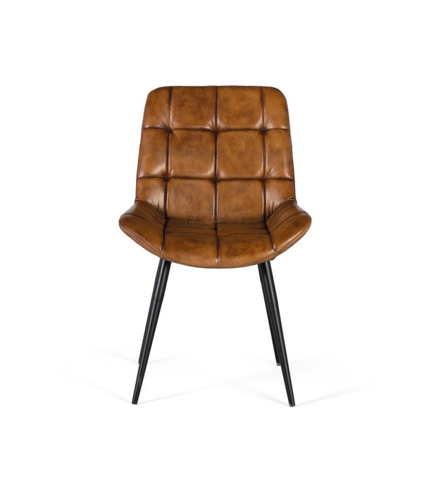 GINER Y COLOMER Chaise de Salle à Manger Capitonnée en Cuir Marron avec Piètement Acier Noir GINER Y COLOMER Chaise de Salle à Manger Capitonnée en Cuir Marron avec Piètement Acier Noir