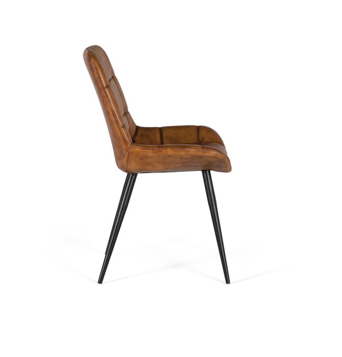 GINER Y COLOMER Chaise de Salle à Manger Capitonnée en Cuir Marron avec Piètement Acier Noir GINER Y COLOMER Chaise de Salle à Manger Capitonnée en Cuir Marron avec Piètement Acier Noir