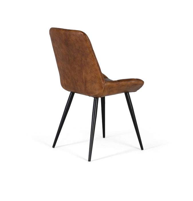 GINER Y COLOMER - Chaise de salle à manger en cuir naturel marron, capitonné sans boutons, pieds en acier tubulaire noir