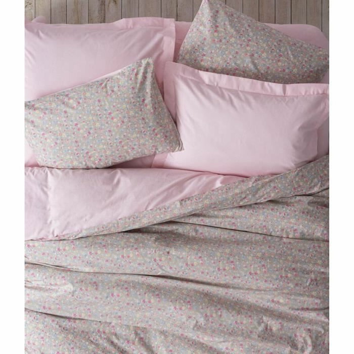 BigBuy Home Parure de lit à pois rose et gris, 220 x 240 cm