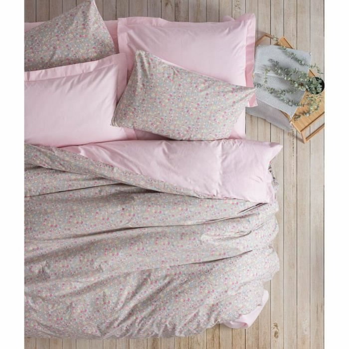 BigBuy Home Parure de lit à pois rose et gris, 220 x 240 cm