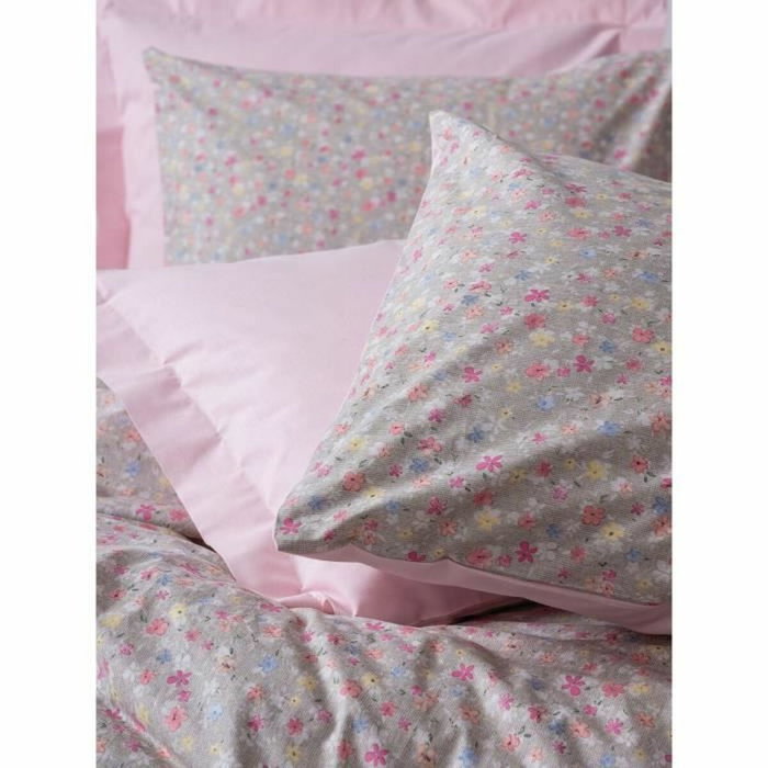 BigBuy Home Parure de lit à pois rose et gris, 220 x 240 cm