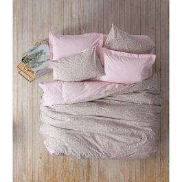 BigBuy Home Parure de lit à pois rose et gris, 220 x 240 cm