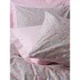 Parure de lit housse de couette 220 x 240 cm et 2 taies d'oreiller 60 x 60 cm, 100% coton percalé, couleur rose et gris, lavable machine