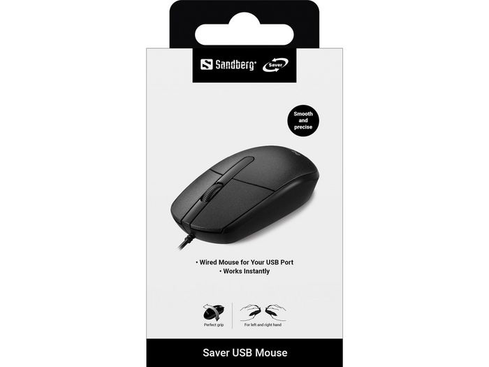 Sandberg Saver - Souris USB filaire pour bureau et nomade, ambidextre, compacte et légère, plug and play