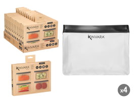 Kinvara Lot de 4 Sacs PEVA 1800 ml Transparent et Gris 26,5 x 25 x 3,2 cm (Set de 24)