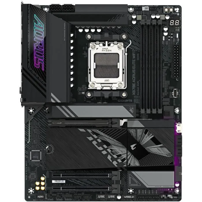 Gigabyte X870E Aorus Elite WiFi7, Carte Mère ATX Socket AM5, avec Wi-Fi 7 et Bluetooth, Noir