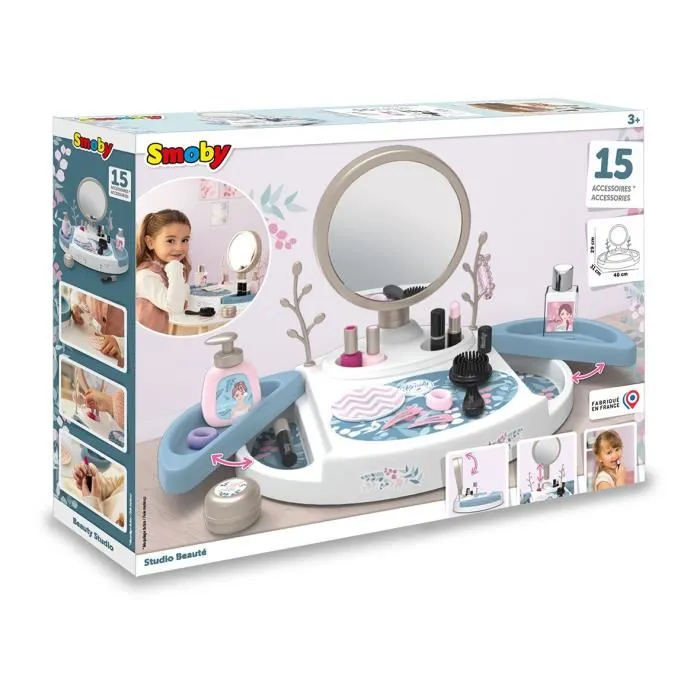 Smoby Coiffeuse sur Table My Beauty Studio avec Miroir Inclinable Amovible et 15 Accessoires Factices, Fabrication Française, Jeu pour Fille Dès 3 Ans