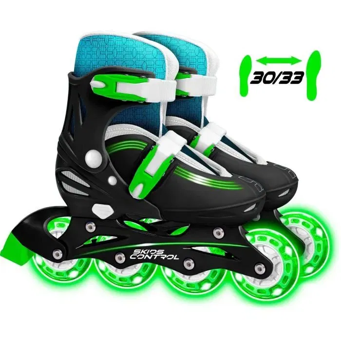 STAMP - Patins en ligne ajustables pour enfant avec roues lumineuses, roulements à billes 608Z, frein arrière et système d'ajustement rapide STAMP - Patins en ligne ajustables pour enfant avec roues lumineuses, roulements à billes 608Z, frein arrière et système d'ajustement rapide