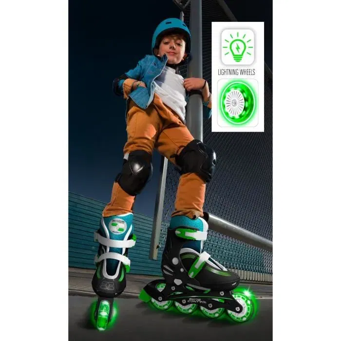STAMP - Patins en ligne ajustables pour enfant avec roues lumineuses, roulements à billes 608Z, frein arrière et système d'ajustement rapide STAMP - Patins en ligne ajustables pour enfant avec roues lumineuses, roulements à billes 608Z, frein arrière et système d'ajustement rapide