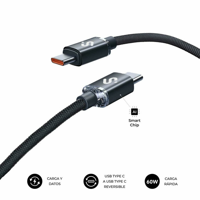 Câble USB-C vers USB-C Subblim SUBCAB-C06001 1 m Noir Câble USB-C vers USB-C Subblim SUBCAB-C06001 1 m Noir
