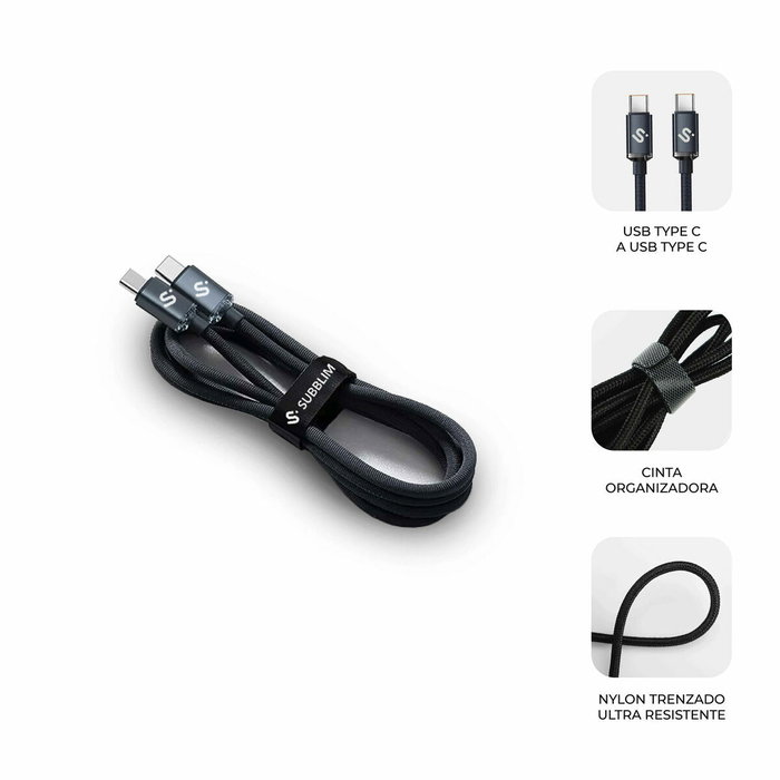 Câble USB-C vers USB-C Subblim SUBCAB-C06001 1 m Noir Câble USB-C vers USB-C Subblim SUBCAB-C06001 1 m Noir