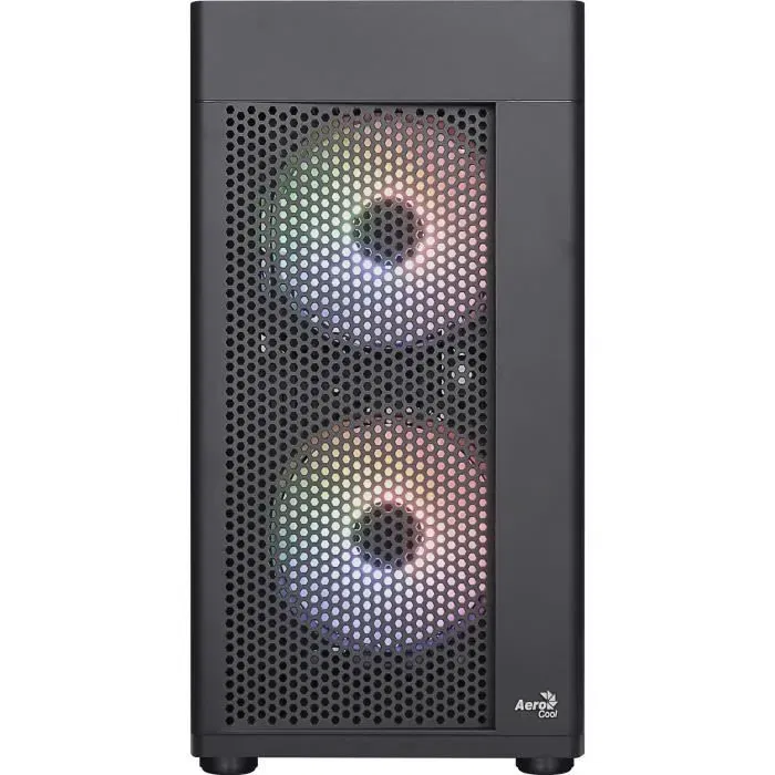 Aerocool Hexform G v2 Noir - Boîtier PC Mini tour Micro-ATX/Mini-ITX, façade mesh, 3 ventilateurs RGB 12 cm, panneau latéral verre trempé, USB 3.0