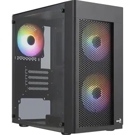 Aerocool Hexform G v2 Noir - Boîtier PC Mini tour Micro-ATX/Mini-ITX, façade mesh, 3 ventilateurs RGB 12 cm, panneau latéral verre trempé, USB 3.0