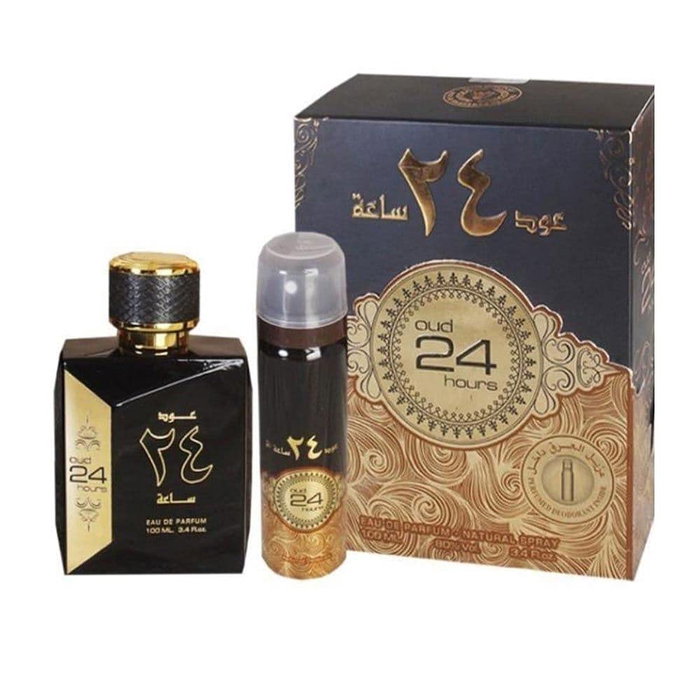 Ard Al Zaafaran Coffret Oud 24 Hours: Eau de Parfum 100 ml + Déodorant Spray 50 ml, Unisexe Ard Al Zaafaran Coffret Oud 24 Hours: Eau de Parfum 100 ml + Déodorant Spray 50 ml, Unisexe