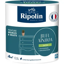 Ripolin - Peinture Meuble & Objet Satiné - Bleu Ainoha - 0,5 L - Sans sous-couche - Intérieur et extérieur