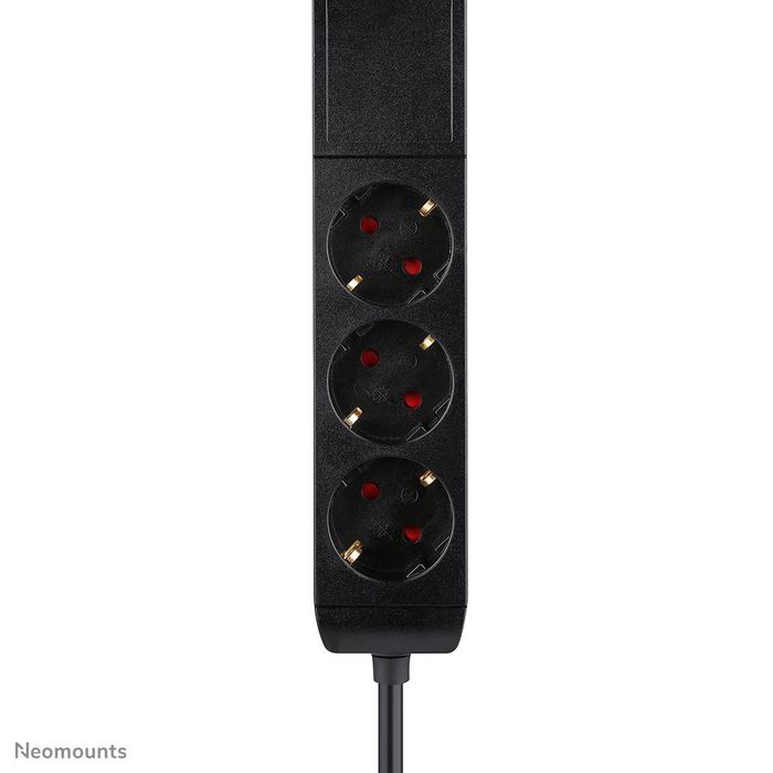 Neomounts DS22-840BL6 VOLT Prise de bureau avec support, 2 x USB-C 20W, 1 x USB-A 18W, 3 x 230V, Type F, 3680 W, câble 1.4 m, Charge rapide, Noir