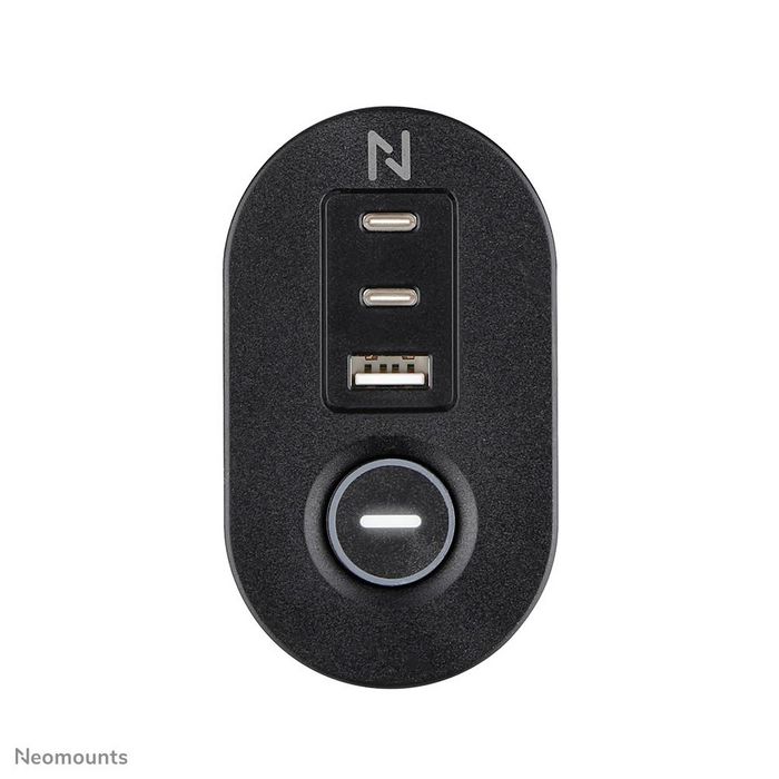 Neomounts DS22-840BL6 VOLT Prise de bureau avec support, 2 x USB-C 20W, 1 x USB-A 18W, 3 x 230V, Type F, 3680 W, câble 1.4 m, Charge rapide, Noir