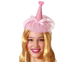 Diadème Carnaval Fantaisie Rose avec Cône en forme de Cœur et Tulle Adultes Femme